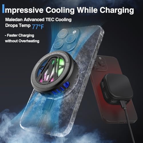 Maledan Advanced Magnetic Wireless Charger with Cooling Technology – 15 W Qi2 Fast Charging Pad for i Phone & Samsung Galaxy – Enhanced Performance Cooling Fan for Gaming & Streaming, Silent Operation, and Unmatched Durability – Ultimate Solution for Overheating Prevention and Optimal Device Health
