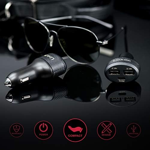 Experience Rapid Power with the Link On 84 W USB-C Car Charger: Dual-Port Fast Charging Adapter Featuring 60 W PD3.0 & 18 W QC3.0 for Mac Book, Dell XPS, Google Chromebook & More – Compact, Multi-Device Accessory with Enhanced Safety Mechanisms for Reliable Performance on the Road