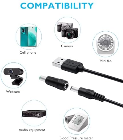 Universal 5 V DC Power Cable with 10 Versatile Adapters – High-Speed USB to DC Charger for Moon Lamps, Mini Fans, Cameras, Cartoon Watches, Mobile Devices & Power Banks – Ideal Charging Solution for Enhanced Device Compatibility and Travel Convenience
