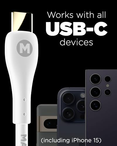 MAGFAST Lux 6 ft USB-C to USB-C Cable | Alpine White | Fast Power Delivery (PD) for i Phone 16, Androids, Laptops & More | Tangle-Free High-Speed Charging Cord for Seamless Data Transfer & Enhanced Device Compatibility