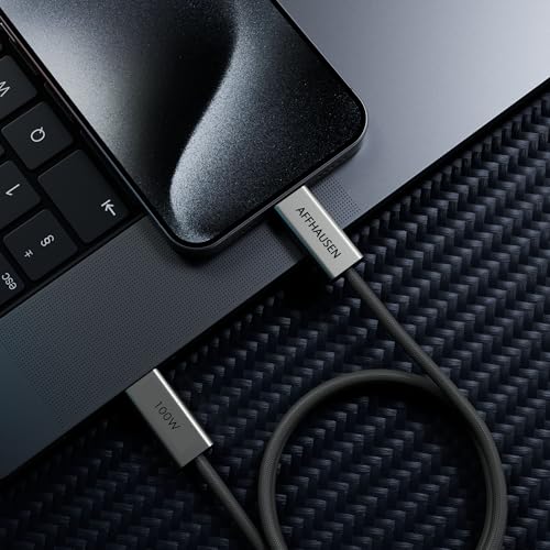 Premium 6.5 FT USB C to USB C Fast Charging Cable – 100 W Power Delivery & 480 Mbps Data Transfer, Braided Aluminum Design for Ultimate Durability – Universal Compatibility with i Phone 16, Mac Book Pro, i Pad Pro & More – Efficient Charging & Seamless Connectivity