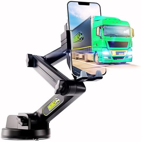 Heavy-Duty Truck Phone Mount with 16.9-Inch Long Arm – Secure Suction Cup Mobile Device Holder for Dashboard and Window, Compatible with i Phone & Samsung – Ideal for Commercial Truckers and Safe Navigation