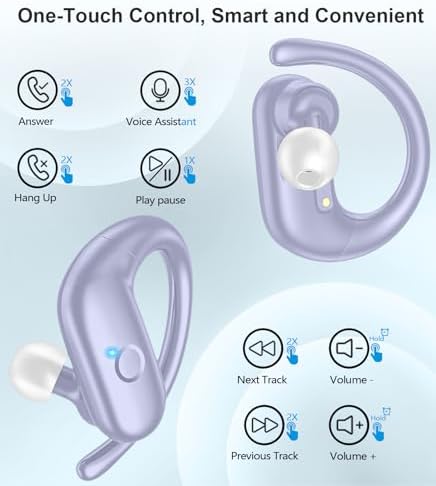 MOZOTER Wireless Sport Earbuds: Stylish Bluetooth Headphones with Enhanced Deep Bass, Secure Earhooks for Active Comfort, and Unmatched 60-Hour Battery Life – Ideal for Fitness, Meetings, and Everyday Use
