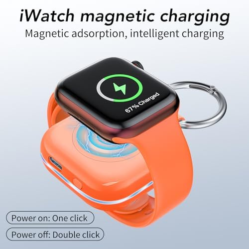 HUOTO Compact Magnetic Wireless Charger for Apple Watch – 1200 m Ah Portable Power Bank Keychain, Compatible with Series 10/9/8/Ultra 2/Ultra/7/6/5/4/3/2/SE, Ideal Travel Accessory for Effortless Charging On-the-Go