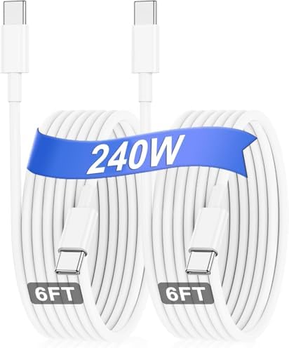 240W USB C Charging Cable for MacBook Pro/Air & for iPhone 16/15 Pro Max, MFi Certified 48V/5A Super Fast Charger Cord 6ft, PD 3.0 Compatible with iPad Pro 12.9/11, Samsung S25/S24(2-Pack) – Enhanced Compatibility and Speed