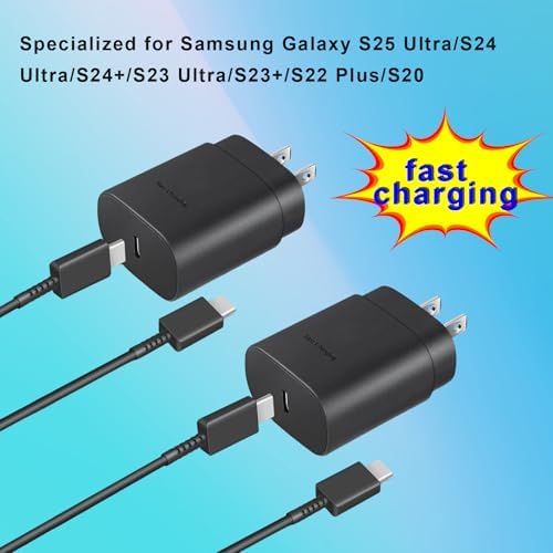 25 W Dual-Pack Type C Fast Charger with USB C Cable – Power Up Your Samsung Galaxy S24/S23/S22/S21/S20 & i Phone 16/15 – Efficient Rapid Charging for Home & Travel – Compact & Durable Power Solution for On-the-Go Charging