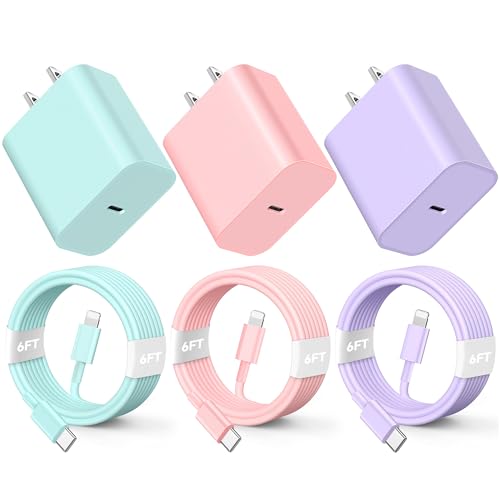 Rapid 20 W PD USB-C Wall Charger with Dual 6 FT Type C to Lightning Cables – Fast Charging Solution for i Phone 14/13/12 Pro Max, 11, XS, XR, X, 8 & Plus – Enhanced Speed and Durability for Everyday Use and Travel – MFi Certified Accessories for Reliable Performance