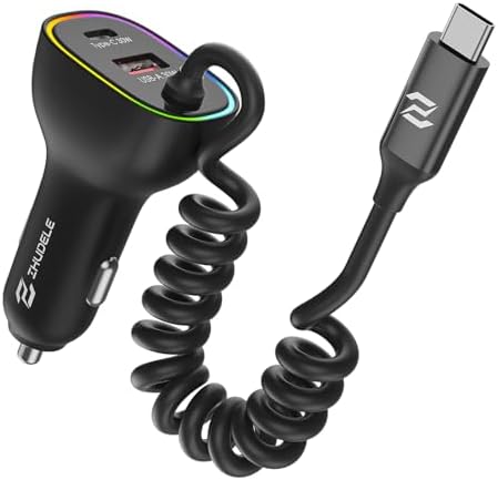 High-Power 90 W USB-C Car Charger for i Phone 16 Pro & Samsung Galaxy – Fast PD & QC 3.0 Charging with 4 ft Coiled Cable, Multi-Port Compatibility for Ultimate Convenience on the Go – Perfect for Long Trips and Daily Commuting