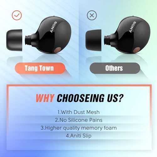 Memory Foam Ear Tips for Sony WF-1000 XM5: Ultimate Comfort & Noise Isolation with Anti-Slip Design, 3 Size Options (Black) – Perfect Fit for Charging Case and Enhanced Audio Enjoyment