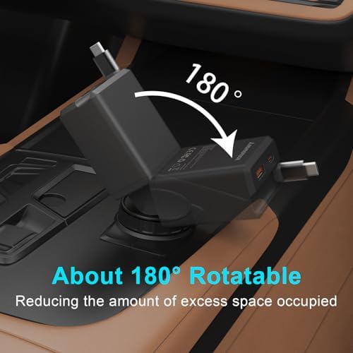 Ultimate Retractable 75 W Fast Charging Car Adapter – 3-in-1 USB-C Charger with 30-inch Cables and Dual USB Ports for i Phone 16/15, i Pad, Galaxy, Pixel, Laptops – Tangle-Free Convenience and Enhanced Performance for All Your Devices