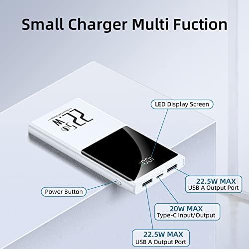 Ultra-Slim 10000 m Ah Portable Charger with 22.5 W Fast Charging – Compact Power Bank for i Phone 12-16, Samsung, Google & Android Devices – LCD Display & Dual USB-C Ports for Effortless Charging on the Go