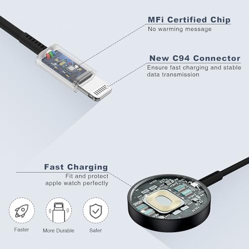Upgrade Your Charging Efficiency with the 2-in-1 Fast Charger for Apple Devices – 6 FT USB C Cable & 20 W Wall Adapter, Compatible with Apple Watch Series 8/7/6/5/SE and i Phone 14, Sleek Black Design for Ultimate Convenience and Speed