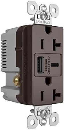 Legrand Pass & Seymour TR15 USBAC6 15 Amp Tamper-Resistant Duplex Outlet with Ultra-Fast 6.0 A USB A/C Charging Ports – Ideal Commercial and Residential Solution for Rapid Device Power-Up in Elegant Brown Finish