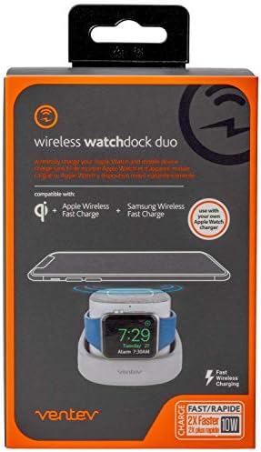 Ventev Wireless Charger Watchdock Duo – Dual 10 W Qi Fast Charging Dock for i Phone & Apple Watch – Sleek Light Gray Design with Enhanced Compatibility for Apple & Samsung Devices – Effortlessly Charge Two Devices Simultaneously in a Space-Saving Solution for Modern Homes and Offices