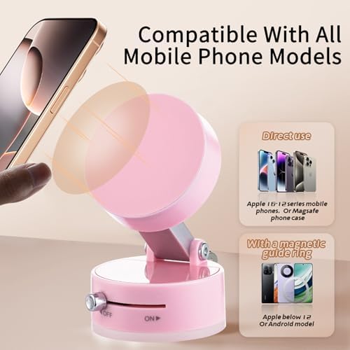 Vacuum Magnetic Phone Holder Updated Suction Cup Phone Mount Foldable and Portable Easy to Operate and Durable Multi-scenario Application 360° Adjustable for Gym/Kitchen/Bathroom/Car/Desktop(White) – Enhanced Compatibility and Speed