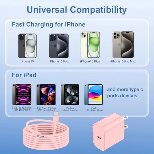 Maximize Your Charging Efficiency with the 20 W USB-C Power Adapter and 10 ft Type C Cable – The Ultimate Fast Charging Solution for i Phone 16, 15 Pro Max, and i Pad Featuring Advanced Safety Mechanisms for Secure On-the-Go Power Management and Unrivaled Compatibility