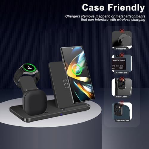 Ultimate 3 in 1 Wireless Charging Station – 15 W Fast Charger for Samsung Galaxy S Series, Note, Galaxy Buds, and Watches – Streamlined, Space-Saving Design with Advanced Safety Features for Home and Office Use
