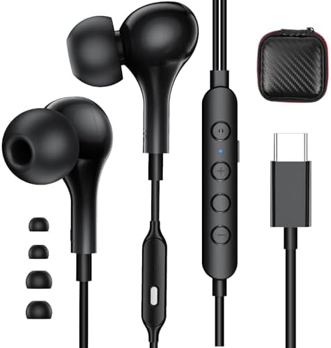 USB C Earbuds with Deep Bass & Noise Cancellation: Premium Headphones for i Phone, Galaxy, and Pixel with Voice Modulation for Karaoke Fun – Crystal-Clear Calls & Portable Case for Ultimate Sound Experience