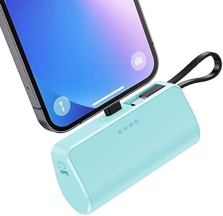 Dual Pack Mini Power Bank with Built-in USB C Cable – 5200 m Ah Fast Charging Battery for i Phone 15/14/13/12/11/XR/8/7/6 & Android Devices – Ultra-Portable Travel Charger for On-the-Go Power Needs