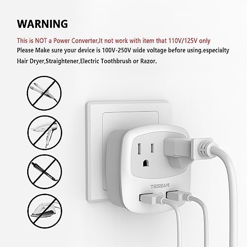Ultimate TESSAN Type G UK Travel Plug Adapter with Dual USB Fast Charger Ports – Compact US to UK Power Converter for Effortless Global Connectivity in Scotland, London, Ireland, Kenya, Dubai & Qatar