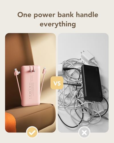 Charmast 20000 m Ah Fast Charging Power Bank with Integrated Cables & Wall Plug – 20 W USB-C Charger for i Phone 16/15/14, Samsung Galaxy, Google Pixel, and i Pad – Ultimate Portable Energy Source with Rugged Design and Rapid Recharge Capability