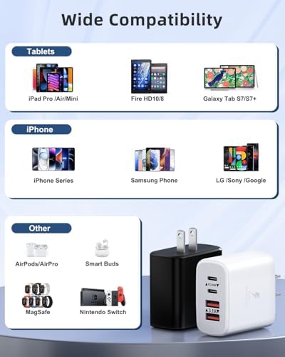 40 W Dual PD Fast Charging 4-Port USB C Charger Block Duo – Universal Compatibility for i Phone 16-11 Pro Max & Samsung Devices – Efficient Multi-Device Power Adapter for Home, Office, and Travel Use