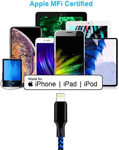 Premium 5-Pack i Phone Charger Set: MFi Certified Nylon Braided Fast Charging Cables (3 FT, 6 FT, 10 FT) for i Phone 14/13/12/11/X/Max/8/7/6/5/SE/i Pad – Unmatched Durability & Versatile Lengths for Every Lifestyle