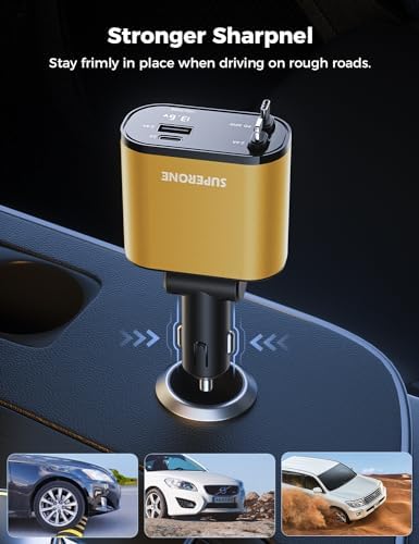 Introducing the SUPERONE 4-in-1 Retractable Fast Car Charger: Ultimate On-the-Go Charging Solution for i Phone, Galaxy & Pixel Devices – Featuring 2.6 ft Tangle-Free Cord, Enhanced USB C & Apple Compatibility, and Sleek Design for Effortless Portability. Experience lightning-fast charging to keep your devices powered during road trips or daily commutes, ensuring you’re always connected. This innovative retractable charger is engineered for maximum efficiency, accommodating a wide range of smartphones including i Phone 16, 15/15 Pro Max, 14, 13, 12, 11 and popular Galaxy and Pixel models. With its compact construction and high-quality materials, this charger not only enhances your charging experience but also withstands everyday wear and tear. Elevate your mobile charging with the SUPERONE car charger – where convenience meets cutting-edge technology for busy professionals and families on the move.