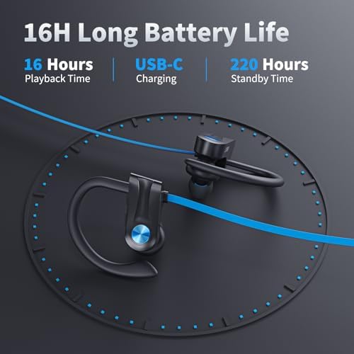 Premium IPX7 Waterproof Bluetooth 5.3 Earbuds – Wireless Sports Headphones with 16-Hour Playtime, Stereo Bass, and Secure Earhooks for Enhanced Performance in Running and Workouts – Ultimate Audio Freedom and Durability for Active Lifestyles