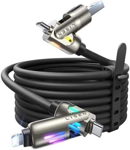 LISEN 240 W 4-in-1 USB C to Lightning Charging Cable – 10 FT Heavy-Duty Multi-Device Charger with LED Indicator for i Phone 16/15/14 Pro, Mac Book, i Pad, Samsung S25 & Nintendo Switch – Ultimate Flexibility and Fast Power Delivery