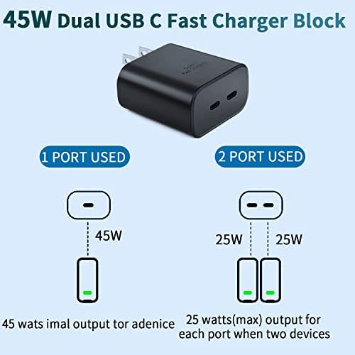 Ultra-Fast 45 W Dual Port USB-C Wall Charger for Samsung Galaxy S Series – Rapid Charging with 5 FT Type C Cable – Perfect for S25, S24, S23 Models – Compact & Portable Power Solution for On-the-Go Charging – Enhanced Compatibility for All Type C Devices