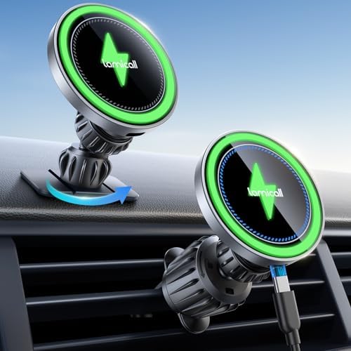 Lamicall 15 W Wireless Car Phone Mount Charger – Advanced 3-in-1 Intelligent Chip for Rapid Charging – 360° Rotating Magnetic Holder for i Phone 16 Pro Max and Qi-Compatible Devices – Sleek Silver Design for Effortless Dashboard and Vent Installation – Elevate Your On-the-Go Charging Experience