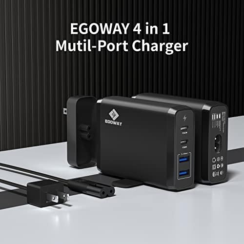 Ultra-Fast 4-Port USB Charger by EGOWAY – 90 W Compact Wall Charger with Dual 60 W & 18 W USB-C Ports Plus 12 W USB-A for i Phone 15/14 Pro Max, Galaxy, and More – Efficient Power Delivery & Travel-Friendly Design – Tidy Desktop with 360° Rotatable Trestle