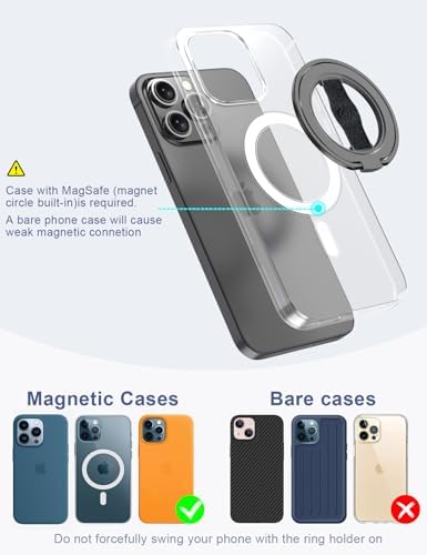 EWA Mag One 3 rd Gen Magnetic Phone Grip Stand – Sleek Black Design for i Phone 16, 15, 14, 13, 12 Series – Enhance Stability with Removable Magnetic Ring Holder and Integrated Finger Strap – Ultimate Hands-Free Kickstand for Streaming and Texting