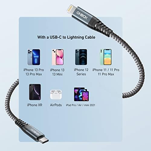 Experience Unmatched Charging Efficiency with the ohbox USB-C to Lightning Cable 3 FT – 3 Pack Fast Charging Braided Cords for i Phone 14/13/12/11 and i Pad – Ultimate Durability and Compatibility for Your Devices