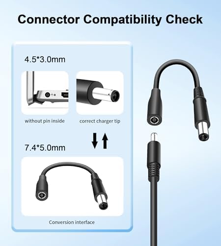 90 W High-Performance AC Adapter Charger for Dell Opti Plex, Latitude & AIO Devices – Dual Connector Compatibility (4.5 x3.0 mm & 7.4 x5.0 mm) for Rapid Charging – Ideal for Opti Plex 7010, 7040, 7050, 7060, 7070, 7090 & More – Enhanced Safety Features with Overvoltage/Overcurrent Protection – Perfect Power Solution for Inspiron and Micro Desktops – 24-Hour Customer Support for Optimal Satisfaction