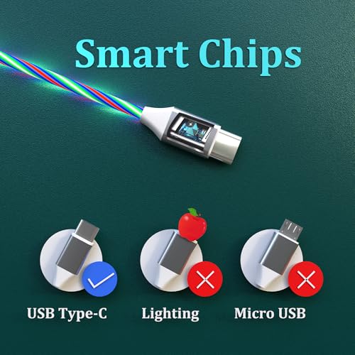 Illuminate Your Charging: 2-Pack LED USB A to C Charger Cable – Vibrant Light-Up Type C Cord for i Phone 15, Samsung Galaxy S21/S20/S10/S9/S8, Note 20, LG V30/V20/G6 – 78-Inch Durable Fast Charging Solution in Purple & Green