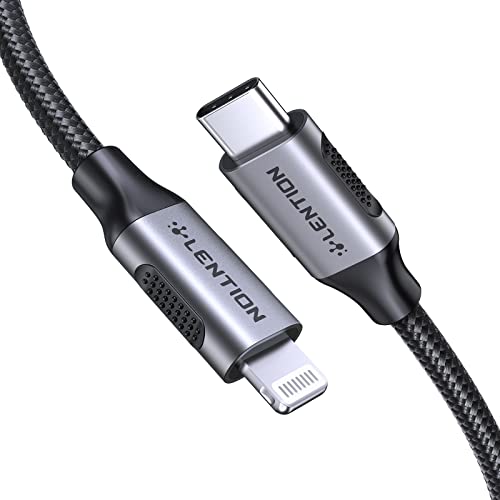 LENTION MFi Certified USB C to Lightning Charging Cable – 3.3 ft Durable Nylon Braided Fast Charger for i Phone 13/12/11/Pro/Max/X/XR/SE/i Pad Air/Pro/Mini – Enhanced Power Delivery & Stylish Space Gray Design for Ultimate Compatibility