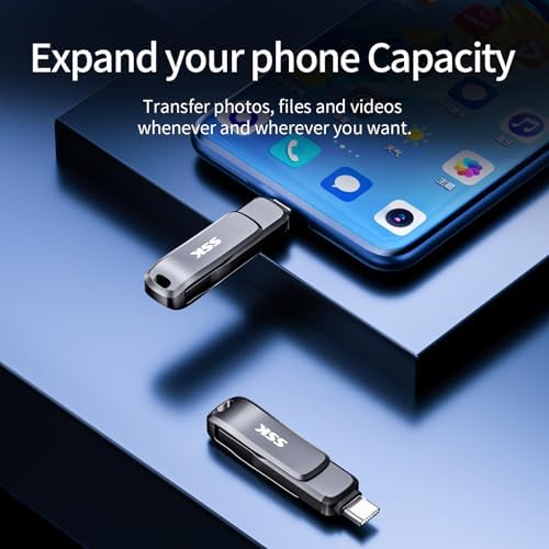 SSK 256 GB Dual USB C Flash Drive – High-Speed USB 3.2 Memory Stick with Dual USB Type-C & USB-A Ports – Sleek Black Metal Design for Effortless File Transfer Across Smartphones, Tablets, Laptops, and TVs – Unmatched Durability & Performance