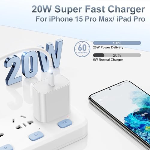 High-Efficiency 20 W USB-C Fast Charger for i Phone 16 & i Pad Pro – Versatile 6 ft & 10 ft Type C Charging Cables with Robust Wall Adapter for Quick Power Boosts – Perfect for i Phone 16 Pro Max, 15 Plus, and All i Pad Models – Maximize Your Charging Flexibility and Efficiency