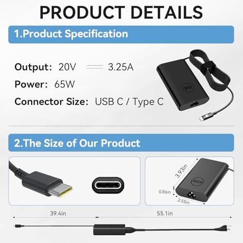 65 W USB-C Charger for Dell Latitude Laptops – Fast Charging, Compact Design, Enhanced Safety Features, Universal Compatibility for All USB-C Devices – Ideal Replacement for Dell 5420, 7400, 5550, and More