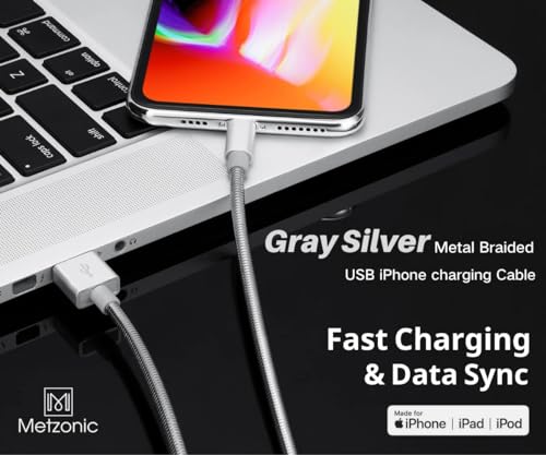 Revolutionize Your Charging Routine with the MFi Certified 6.6 ft Chew-Proof Metal Braided Lightning Cable – Durable Stainless Steel Design for Fast Charging & Data Sync with Apple Devices, Enhanced Safety Features for Everyday Use