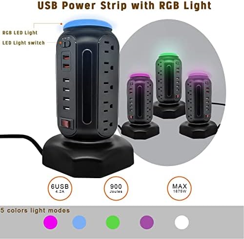 Ultimate Power Strip Tower with 15 Outlets & 6 USB Ports – Surge Protector with Vibrant LED Indicator & Rapid Charge Technology – 6.5 ft Heavy-Duty Extension Cord for Home Office & Entertainment Hub – Versatile Desktop Charging Solution for All Devices