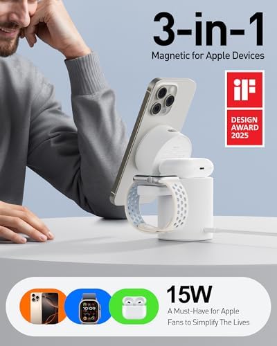 Revolutionize Your Charging Experience with the i WALK 3 in 1 Wireless Charging Stand – Magnetic Auto-Rotating Station for i Phone 12-16, Apple Watch & Air Pods – 15 W Fast Charge, Sleek Black Design for Effortless Device Management and Optimal Viewing Comfort