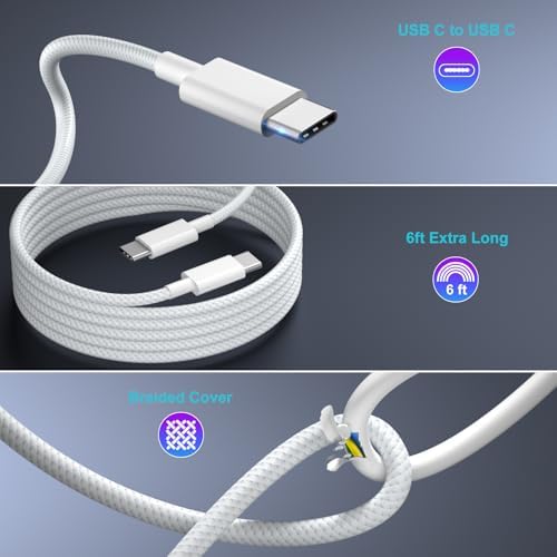 Excgood 25 W Fast Charging Car Charger with Dual 6 ft Braided USB-C Cables – High-Speed Wall Adapter for Samsung Galaxy S25 Ultra, S24, S23 FE & Android Devices, Compact & Travel-Friendly, Enhanced Safety Features for Optimal Performance