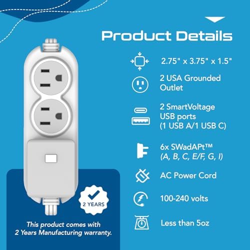 Compact Travel Power Adapter Set for Brazil, Peru & Chile – 20 W Dual USB & USB-C Charger with 2 USA Sockets – Fast Charging with Type C & N Attachments – Portable Plug Converter for Global Travelers – Stay Connected Anywhere