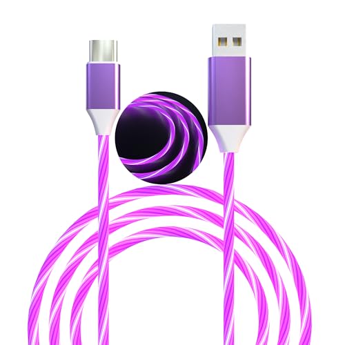 Illuminate Your Charging: 2-Pack LED USB A to C Charger Cable – Vibrant Light-Up Type C Cord for i Phone 15, Samsung Galaxy S21/S20/S10/S9/S8, Note 20, LG V30/V20/G6 – 78-Inch Durable Fast Charging Solution in Purple & Green