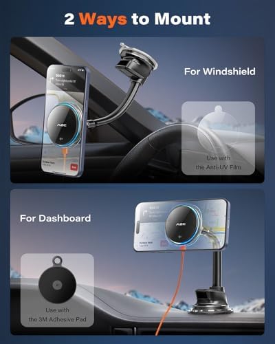A2 C Qi2 15 W Mag Safe Car Mount Charger – Advanced Magnetic Phone Holder for i Phone 12-16, Fast Wireless Charging with Semiconductor Cooling, LED Status Indicator, Versatile Windshield/Dash Installation & PD Adapter Included – Optimal Convenience for On-the-Go Users