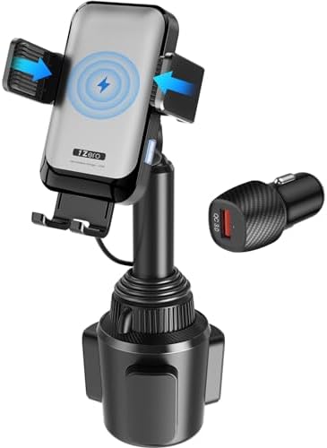 Revolutionary Auto-Clamping Wireless Car Charger with Robust Cup Holder Mount – 15 W Fast Charging for i Phone 11-16 Pro Max & Samsung S20-S24 Ultra, Universal Fit for Pixel 4-8 Pro – Maximize Safety and Convenience While Driving