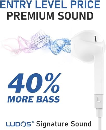 LUDOS FEROX Premium Wired Earbuds – 2-Pack Noise-Isolating Earphones with Integrated Microphone for Crystal-Clear Calls, 5-Year Warranty, Compatible with i Phone, Samsung & Laptops – Perfect for Students and Professionals Who Demand Superior Audio Quality and Comfort on the Go